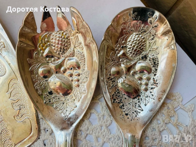 Красиви посребрени прибори за сервиране, 3 бр с маркировки, снимка 13 - Антикварни и старинни предмети - 54373851