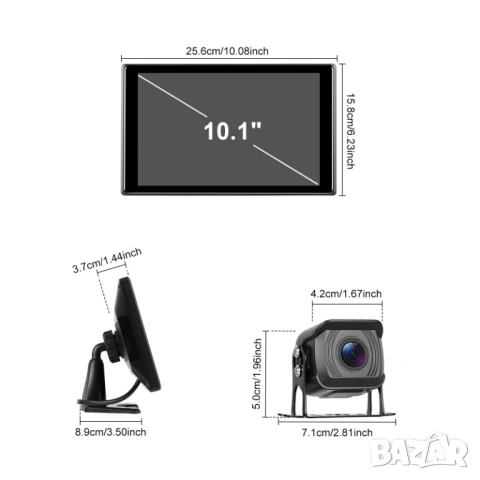 10.1” 4K Монитор с 4 Камери за Камион Бус паркиране Автомобил DVR Парктроник заден ход Нощно Виждане, снимка 6 - Аксесоари и консумативи - 54465135