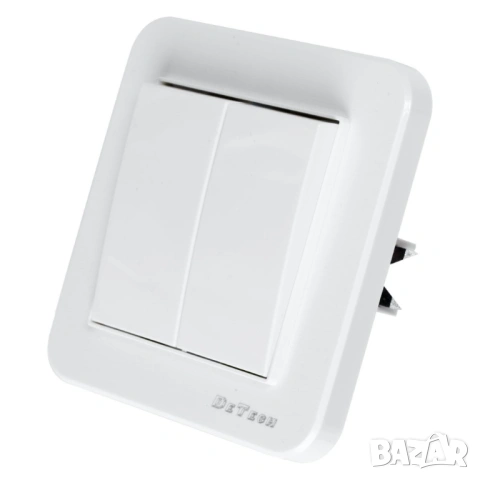 Двоен електрически ключ DeTech DE-9223-02 с рамка, 10A, 250V, за вграждане, IP20, бял