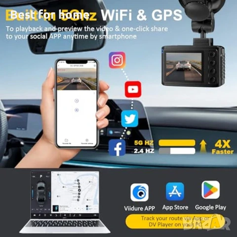 Видеорегистратор | 4K+2.5K двуканален видеорегистратор за автомобили с 5GHz WiFi, GPS , снимка 4 - Друга електроника - 54981578