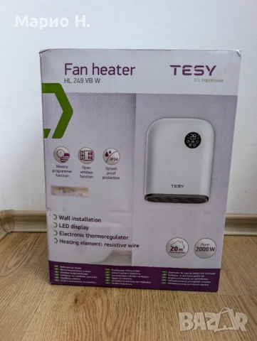 Вентилаторни печки за баня Tesy, 2000 W, IP24 с термостат, чисто нови, снимка 4 - Отоплителни печки - 54115440