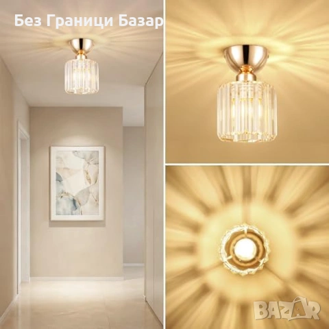 Нова Луксозна кристална плафониера E27 за антре коридор балкон лампа таван, снимка 6 - Лед осветление - 54195947