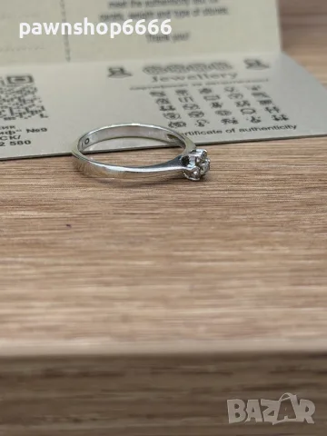 Пръстен 9К бяло злато 375 с 7 естествени брилянта 0.10 ct, 1.93 г,, снимка 5 - Пръстени - 55433061