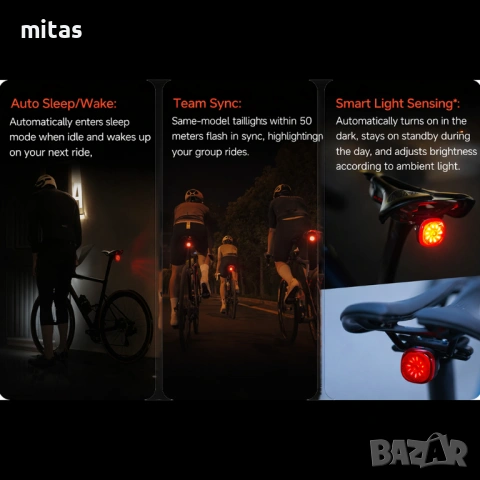 Задна SMART LED стоп светлина за велосипед IGPSPORT TL50, USB-C, IPX7, Bluetooth, снимка 9 - Аксесоари за велосипеди - 54165440