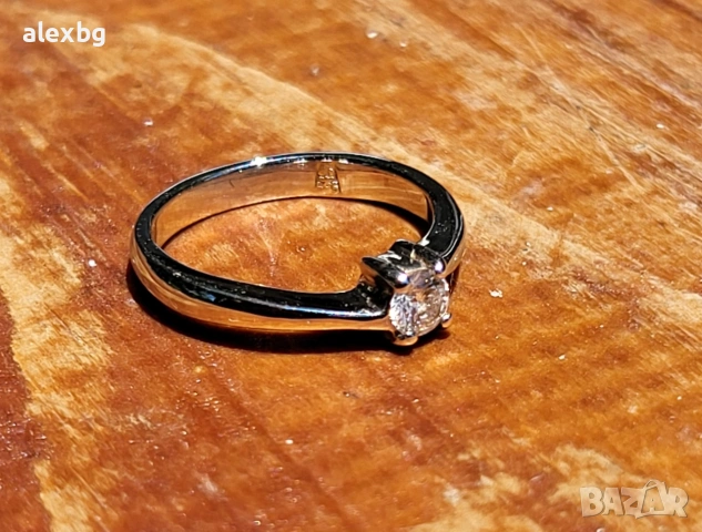 18к Пръстен бяло злато 2g с 0.18ct диамант VS1, снимка 6 - Пръстени - 53440520