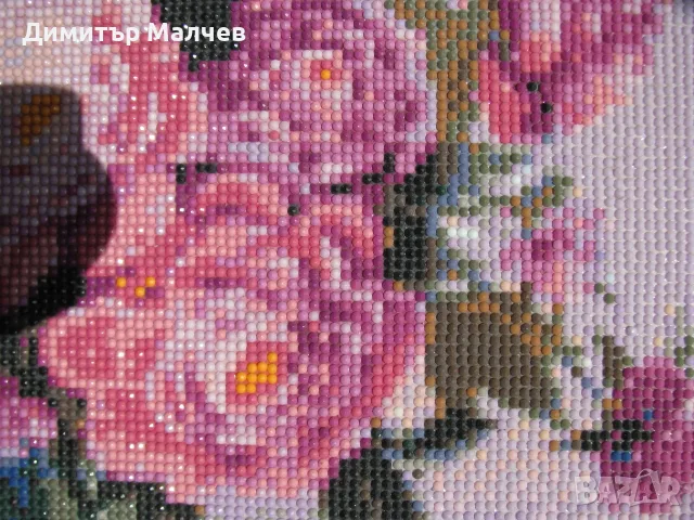 Нареден диамантен гоблен Божури във ваза, 40/50 см, отличен, снимка 2 - Декорация за дома - 55586026