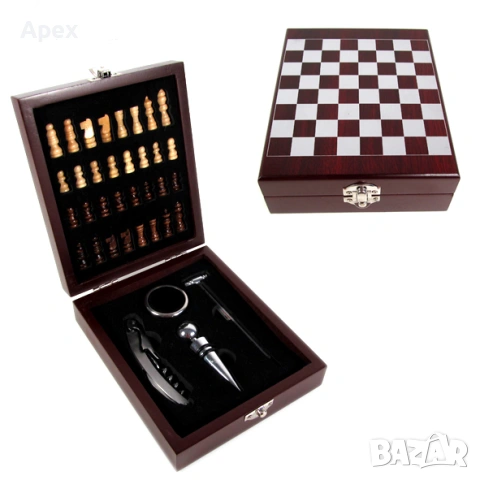 Луксозен Сет за Вино и Шах в Дървена Кутия с Аксесоари.Сет за Вино.Подаръчна Кутия за Вино и Шахмат+, снимка 11 - Декорация за дома - 54176289