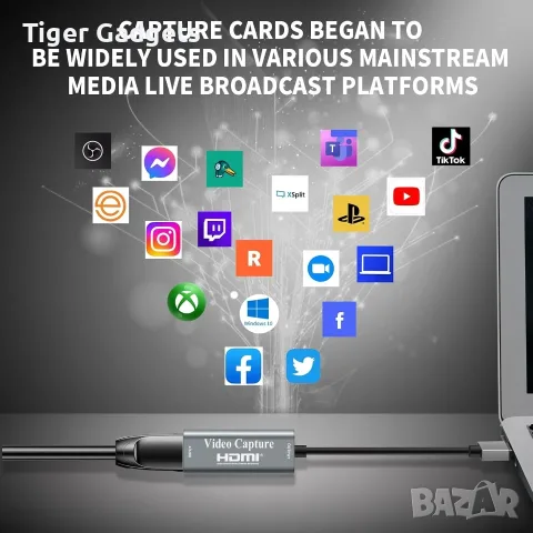 USB 3.0 HDMI Capture Card HU-02, 4K вход, 1080P@30Hz видео запис и стрийминг, снимка 3 - Кабели и адаптери - 55593858