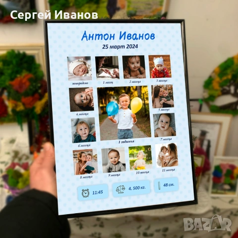 Персонализиран подарък за 1 година бебе – постер с снимки и име