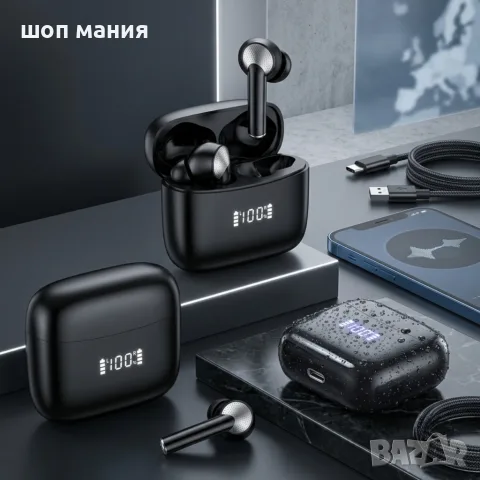 Безжични Bluetooth слушалки TWS с LED дисплей, ENC микрофон и IPX7 водоустойчивост