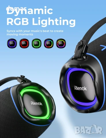 Преносим Bluetooth колонка Rienok 100w с LED RGB осветление, водоустойчива (IPX6), 30h, снимка 2 - Тонколони - 54879969