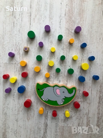 детска дървена играчка слонче за баланс