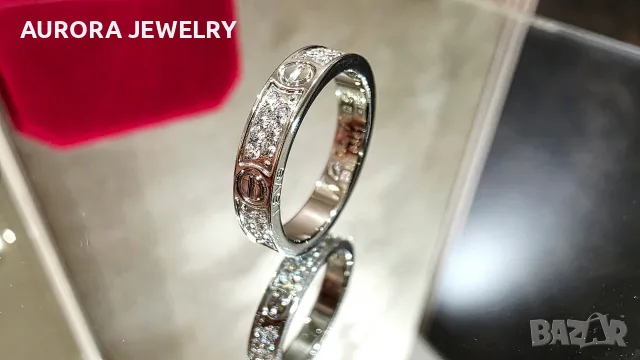 CARTIER Love Band White Gold Paved Diamonds Унисекс Пръстен