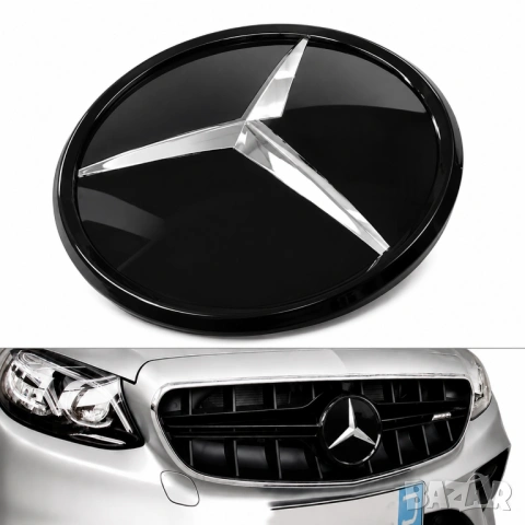Mercedes Black Mirror Стъклена Емблема Distronic Style W205 W213 Gloss Black 18.5см