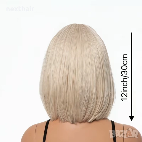 Перлено руса перука каре с бретон - 30 см, снимка 4 - Аксесоари за коса - 54254657