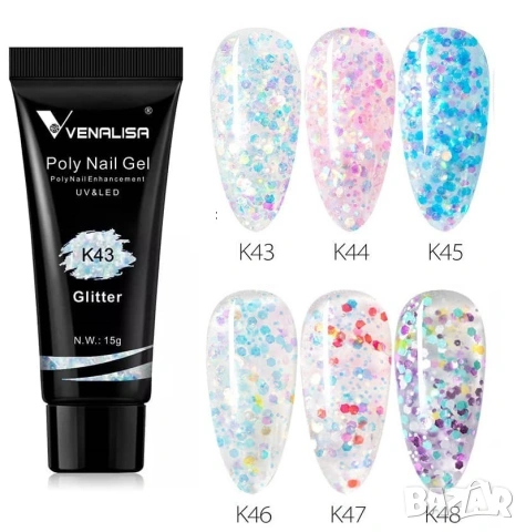 Venalisa PolyGel 15ml полигел термо , брокат , конфети , холограм, снимка 6 - Продукти за маникюр - 33986430
