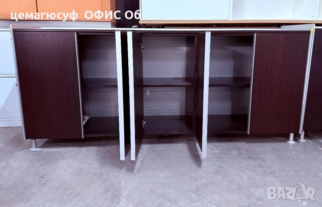 Офис шкаф бюфет bene изработен от орех и полиран алуминий обзавеждане от Германия висока клас!, снимка 2 - Бюфети - 54554658