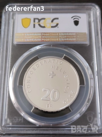 20 швейцарски франка, Роджър Федерер PCGS MS69, снимка 2 - Нумизматика и бонистика - 55129778