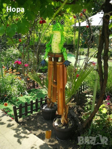 Вятърен звънец от дърво и бамбук Жаба, снимка 6 - Градински мебели, декорация  - 53968203