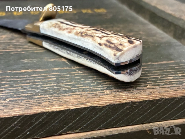Джобен/сгъваем нож.Дамаска стомана , еленов рог, снимка 4 - Ножове - 55056624