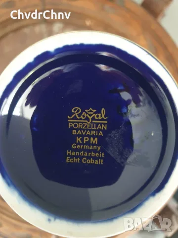Royal KPM кобалт 25см/КПМ Бавария стара немска порцеланова ваза с капак/урна, снимка 5 - Вази - 55578367