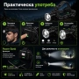 Професионален мощен акумулаторен челник фенер за глава далекобоен тактически за лов риболов каска, снимка 6
