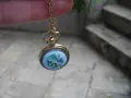  ПОЗЛАТЕН ДАМСКИ ДЖОБЕН ЧАСОВНИК ЧАЙКА МЕДАЛЬОН ПОРЦЕЛАН РУБИН , снимка 2
