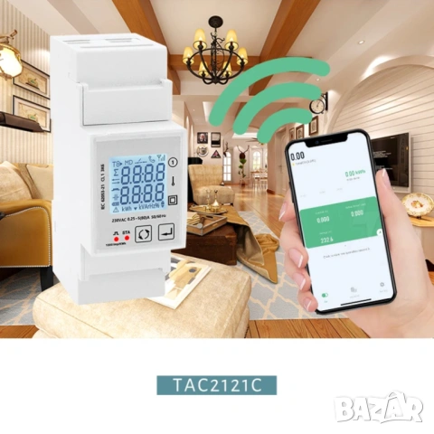 Tuya Smart WiFi монофазен електромер 80A за DIN шина. Отчет за дневни и нощни kWh, снимка 4 - Друга електроника - 54553783