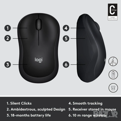 мишка Logitech M220 SILENT Wireless 1000 DPI безжична – НОВА ЗАПЕЧАТАНА, снимка 5 - Клавиатури и мишки - 54315434