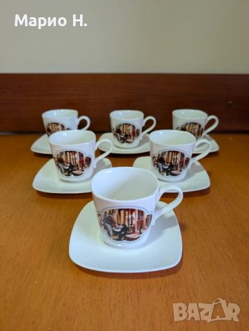 Сервиз за кафе и чай, 6 чаши и чинийки, 230 ml, елегантен дизайн, отлично състояние