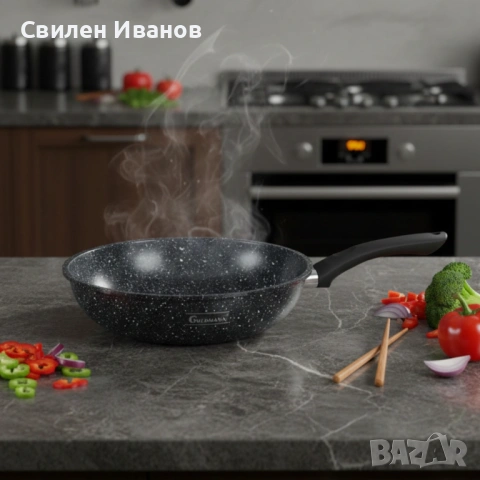 Уок тиган Goldmann GM 1302-26, 26x7см., Алуминий, Мраморно покритие, снимка 2 - Съдове за готвене - 54531566
