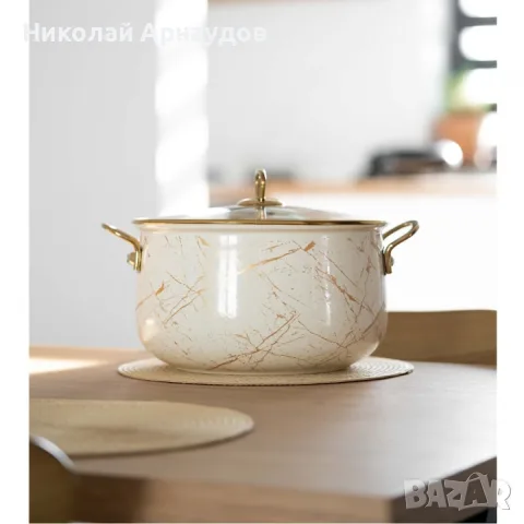 Тенджера Goldmann GM 8017-24B, 6.2L, 24x15см, Емайлирана, Индукция, Златист/Мрамор, снимка 8 - Съдове за готвене - 55645588