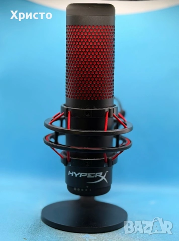Микрофон HyperX QuadCast, USB, стерео/всепосочно/кардиоидно/двупосочно, сензор Tap-to-mute 