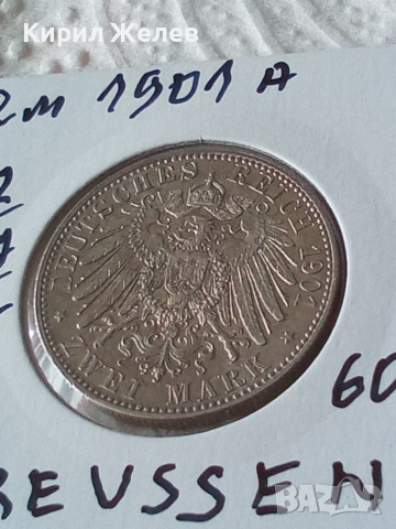 Сребърна монета 2 германски марки 1901 година прусия 43241, снимка 5 - Нумизматика и бонистика - 55256015