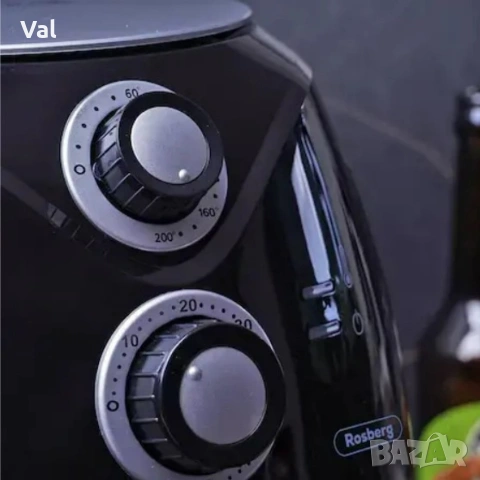 Фритюрник AirFryer Rosberg Premium, 1600W, 3л., Горещ въздух, Таймер, до 200°C, Черен, снимка 2 - Фритюрници - 54672293