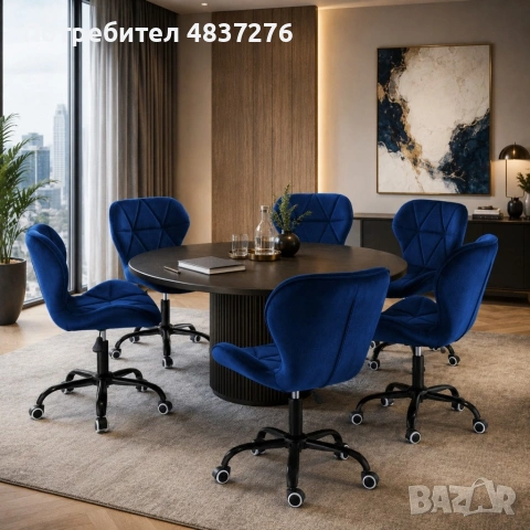 Луксозен тъмносин офис стол, снимка 6 - Столове - 54712099