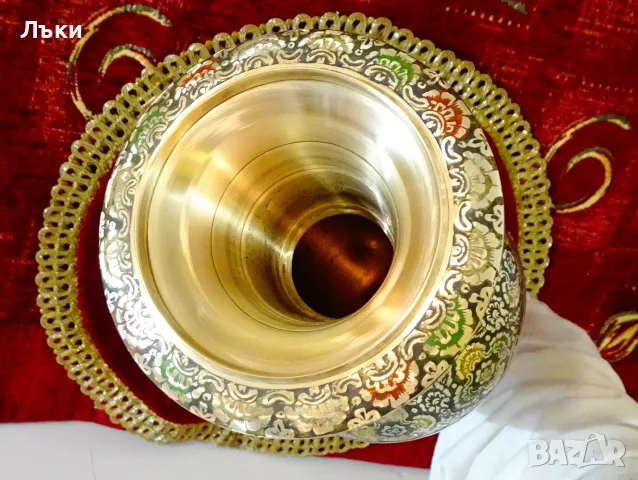 Бронзова ваза 32 см.,цветен клетъчен емайл. , снимка 2 - Вази - 55449114