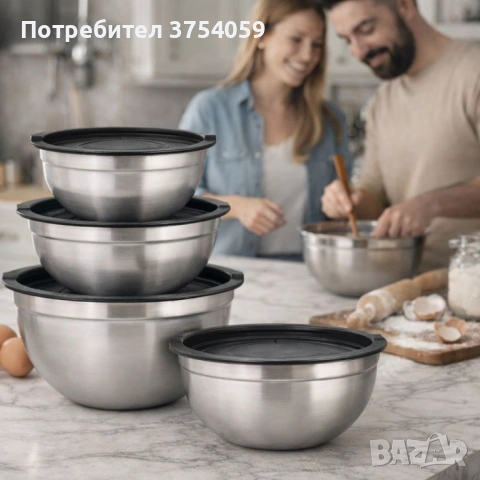 Комплект купи от неръждаема стомана 18/10 с капаци – 10 части, матово покритие, снимка 2 - Кутии за храна - 55184540