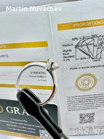 Сребърен пръстен с мойсанит (Диамант) 1 карат, снимка 11 - Пръстени - 53976639