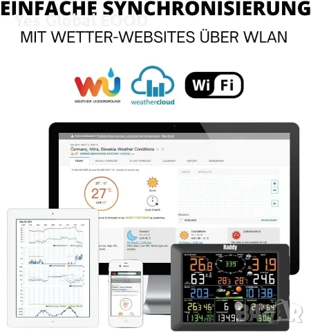 Raddy WF-100C Wi-Fi метеорологична станция 14 в 1, снимка 4 - Термометри, влагомери, хигрометри и барометри - 55662289