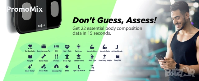 Кантар Анализатор RunStar FG2019LB Smart Везна 22 основни телесни показателя Пулс , снимка 6 - Други - 54136964