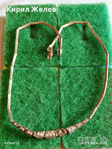 Винтидж сребърен ланец с инкрустирани кристали майстоска изработка 16888, снимка 6 - Колиета, медальони, синджири - 54037259