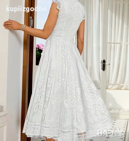 Лятна бяла рокля етно орнаменти подходяща за сватба, М размер, снимка 2 - Рокли - 55099502