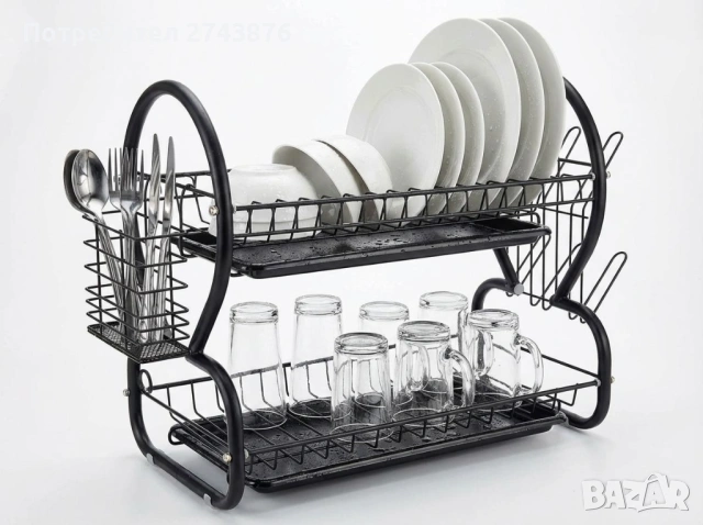 Image СУШИЛКА ЗА СЪДОВЕ МЕТАЛ EK-6032, 2 реда, Тавички за оттичане, Органайзер за приборимасова купа, снимка 5 - Други - 35547599
