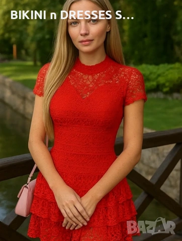 Червена елегантна дантелена рокля , снимка 4 - Рокли - 55077628