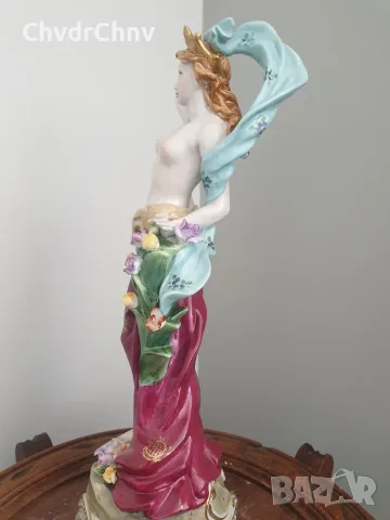 Meissen фигура 36см-1,4кг/еротика/Майсен порцеланова статуетка на момиче с цветя и шал, снимка 6 - Статуетки - 55606453