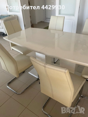 Modern white extendable dining table & 8 cream dining chairs , снимка 2 - Други - 55170919