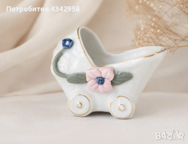 Винтидж порцеланова кутийка във формата на бебешка количка 🌸 1980г.
