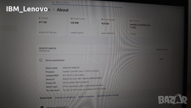 Lenovo ThinkPad T14 5 Gen / i7 155U / SSD 512GB / 16GB, снимка 8 - Лаптопи за работа - 55074924