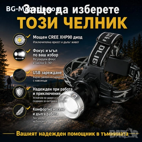 Мощен акумулаторен лед челник за глава LED фенер професионален за лов риболов каска бягане туризъм, снимка 5 - Къмпинг осветление - 50938241